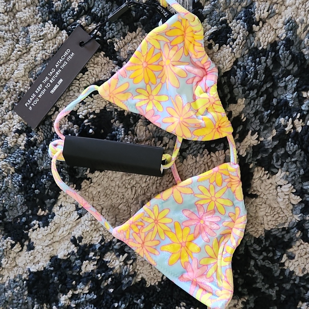 triangl swimwear Yellow Pink Floral Triangle Bikini Top